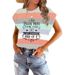 imageWomens Summer Tops Spring Outfits 2025 Fashion Casual Dressy T Shirts Cap Sleeve Workout Clothes Going Out Trendy VacationPrint Colour