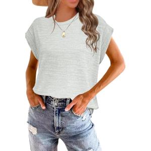 imageWomens Summer Tops Spring Outfits 2025 Fashion Casual Dressy T Shirts Cap Sleeve Workout Clothes Going Out Trendy VacationPure Gray