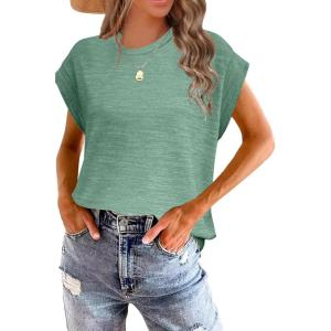 imageWomens Summer Tops Spring Outfits 2025 Fashion Casual Dressy T Shirts Cap Sleeve Workout Clothes Going Out Trendy VacationPure Green