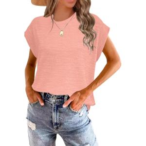 imageWomens Summer Tops Spring Outfits 2025 Fashion Casual Dressy T Shirts Cap Sleeve Workout Clothes Going Out Trendy VacationPure Pink