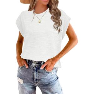 imageWomens Summer Tops Spring Outfits 2025 Fashion Casual Dressy T Shirts Cap Sleeve Workout Clothes Going Out Trendy VacationPure White
