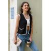 imageDisamer Sleeveless Sweater Vest for Women Crochet Knit Button Down Crop Cardigan Sleeveless Tank Tops with PocketsColor Black