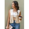 imageDisamer Sleeveless Sweater Vest for Women Crochet Knit Button Down Crop Cardigan Sleeveless Tank Tops with PocketsDouble Apricot