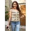 imageDisamer Sleeveless Sweater Vest for Women Crochet Knit Button Down Crop Cardigan Sleeveless Tank Tops with PocketsStripe Apricot