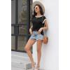 imageDisamer Womens Cap Sleeve Tank Tops 2025 Sleeveless T Shirts Loose Fit Cute Graphic Tees Funny Short Sleeve BlousesPure Black