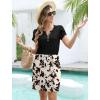 imageWomens Summer Casual Dresses Short Sleeve Striped Dress Boho Beach Vacation Tie Drawstring Waist Sun Dresses with PocketsFloral Black