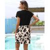 imageWomens Summer Casual Dresses Short Sleeve Striped Dress Boho Beach Vacation Tie Drawstring Waist Sun Dresses with PocketsFloral Black