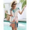 imageWomens Summer Casual Dresses Short Sleeve Striped Dress Boho Beach Vacation Tie Drawstring Waist Sun Dresses with PocketsStriped Block