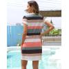 imageWomens Summer Casual Dresses Short Sleeve Striped Dress Boho Beach Vacation Tie Drawstring Waist Sun Dresses with PocketsStriped Pink
