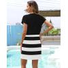 imageWomens Summer Casual Dresses Short Sleeve Striped Dress Boho Beach Vacation Tie Drawstring Waist Sun Dresses with PocketsStriped White