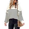 imageDisamer Fall Sweaters for Women 2023 Long Sleeve Side Slit Striped Crew Neck Knit Tops Loose Fit Oversized Pullover Tops