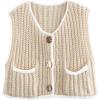 imageDisamer Sleeveless Sweater Vest for Women Crochet Knit Button Down Crop Cardigan Sleeveless Tank Tops with PocketsColor Apricot
