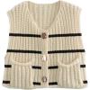 imageDisamer Sleeveless Sweater Vest for Women Crochet Knit Button Down Crop Cardigan Sleeveless Tank Tops with PocketsStripe Apricot