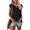 imageDisamer Womens Cap Sleeve Tank Tops 2025 Sleeveless T Shirts Loose Fit Cute Graphic Tees Funny Short Sleeve BlousesPure Black