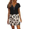 imageWomens Summer Casual Dresses Short Sleeve Striped Dress Boho Beach Vacation Tie Drawstring Waist Sun Dresses with PocketsFloral Black