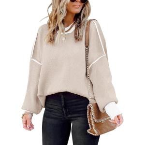 imageDisamer Fall Sweaters for Women 2023 Long Sleeve Side Slit Color Block Crew Neck Knit Tops Loose Fit Oversized Pullover Tops