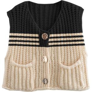 imageDisamer Sleeveless Sweater Vest for Women Crochet Knit Button Down Crop Cardigan Sleeveless Tank Tops with PocketsTriple Black