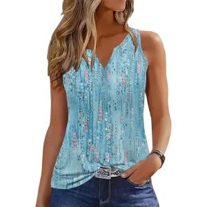 imageDisamer Tank Tops for Women 2025 Summer Casual Button Down Shirts Loose Fit V Neck Sleeveless Tshirt BlouseDewdrop Blue