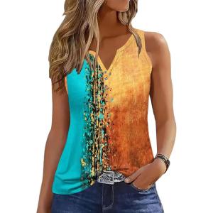 imageDisamer Tank Tops for Women 2025 Summer Casual Button Down Shirts Loose Fit V Neck Sleeveless Tshirt BlouseDye Yellow