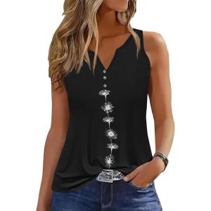 imageDisamer Tank Tops for Women 2025 Summer Casual Button Down Shirts Loose Fit V Neck Sleeveless Tshirt BlouseFlower Black