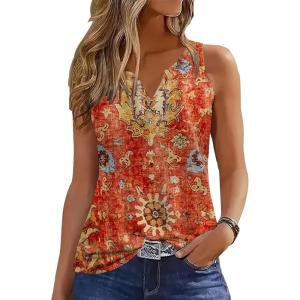 imageDisamer Tank Tops for Women 2025 Summer Casual Button Down Shirts Loose Fit V Neck Sleeveless Tshirt BlouseFlower Carpet