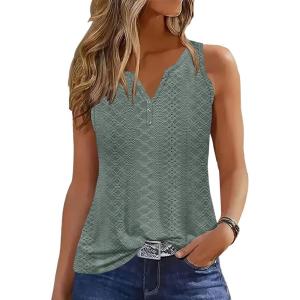 imageDisamer Tank Tops for Women 2025 Summer Casual Button Down Shirts Loose Fit V Neck Sleeveless Tshirt BlouseLace Green