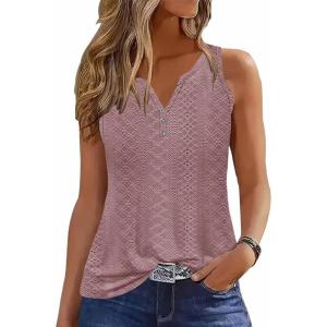 imageDisamer Tank Tops for Women 2025 Summer Casual Button Down Shirts Loose Fit V Neck Sleeveless Tshirt BlouseLace Pink