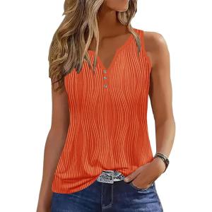 imageDisamer Tank Tops for Women 2025 Summer Casual Button Down Shirts Loose Fit V Neck Sleeveless Tshirt BlouseLiu Orange