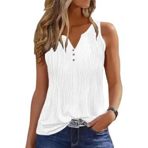 imageDisamer Tank Tops for Women 2025 Summer Casual Button Down Shirts Loose Fit V Neck Sleeveless Tshirt BlouseLiu White
