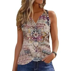imageDisamer Tank Tops for Women 2025 Summer Casual Button Down Shirts Loose Fit V Neck Sleeveless Tshirt BlousePattern Purple