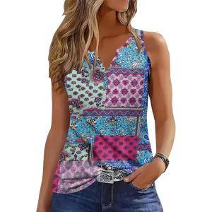 imageDisamer Tank Tops for Women 2025 Summer Casual Button Down Shirts Loose Fit V Neck Sleeveless Tshirt BlousePlaid Purple
