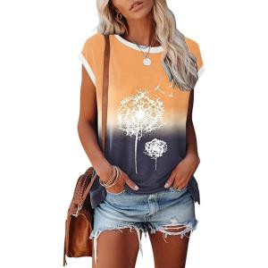 imageDisamer Womens Cap Sleeve Tank Tops 2025 Sleeveless T Shirts Loose Fit Cute Graphic Tees Funny Short Sleeve BlousesPrint Dandelion