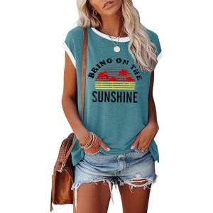 imageDisamer Womens Cap Sleeve Tank Tops 2025 Sleeveless T Shirts Loose Fit Cute Graphic Tees Funny Short Sleeve BlousesPrint Sunshine