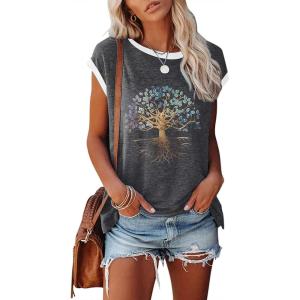 imageDisamer Womens Cap Sleeve Tank Tops 2025 Sleeveless T Shirts Loose Fit Cute Graphic Tees Funny Short Sleeve BlousesPrint Tree