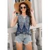 imageTank Tops for Women 2025 Summer Top Pleated Shirts Dressy Casual Loose Fit VNeck Button Down Sleeveless Tshirt BlouseStriped Blue