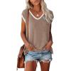 imageDisamer Womens Summer Tank Top 2025 Casual Loose Fit Basic Tees Cap Sleeve Shirts Short Sleeve Loose BlousesApricot
