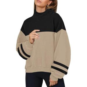 imageDisamer Fall Clothes for Women 2023 Trendy Mock Turtleneck Sweatshirts Oversized Color Blcok Casual Long Sleeve Pullover Tops