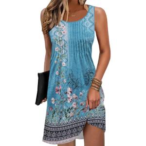 imageDisamer Sun Dresses for Women 2025 Vacation Pleated Summer Dress Trendy Spring Beach Coverups Sleeveless Tank Tshirt SundressFloral Blue