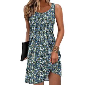 imageDisamer Sun Dresses for Women 2025 Vacation Pleated Summer Dress Trendy Spring Beach Coverups Sleeveless Tank Tshirt SundressGrass Green