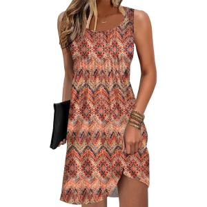 imageDisamer Sun Dresses for Women 2025 Vacation Pleated Summer Dress Trendy Spring Beach Coverups Sleeveless Tank Tshirt SundressStriped Orange