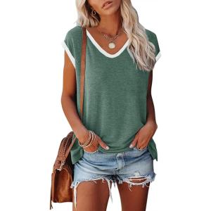 imageDisamer Womens Summer Tank Top 2025 Casual Loose Fit Basic Tees Cap Sleeve Shirts Short Sleeve Loose BlousesGreen