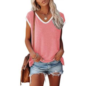 imageDisamer Womens Summer Tank Top 2025 Casual Loose Fit Basic Tees Cap Sleeve Shirts Short Sleeve Loose BlousesPink