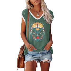imageDisamer Womens Summer Tank Top 2025 Casual Loose Fit Basic Tees Cap Sleeve Shirts Short Sleeve Loose BlousesPrint Butterfly