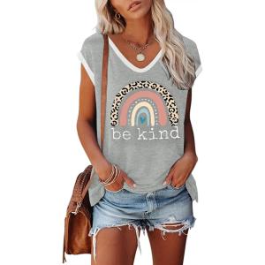 imageDisamer Womens Summer Tank Top 2025 Casual Loose Fit Basic Tees Cap Sleeve Shirts Short Sleeve Loose BlousesPrint Rainbow