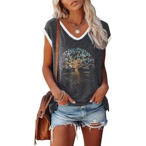 imageDisamer Womens Summer Tank Top 2025 Casual Loose Fit Basic Tees Cap Sleeve Shirts Short Sleeve Loose BlousesPrint Tree