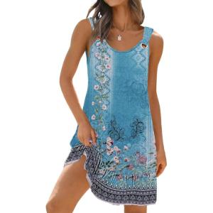 imageDisamer Womens Sundresses 2025 Vacation Beach Dresses Swimsuit Cover Ups Sleeveless Button Down Spring Sun Summer DressFloral Blue