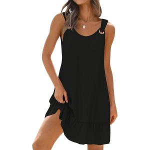 imageDisamer Womens Sundresses 2025 Vacation Beach Dresses Swimsuit Cover Ups Sleeveless Button Down Spring Sun Summer DressPure Black
