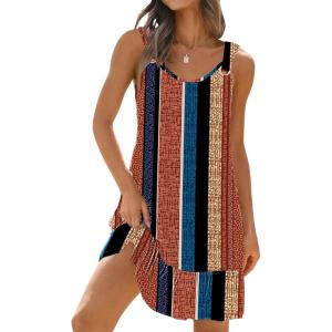 imageDisamer Womens Sundresses 2025 Vacation Beach Dresses Swimsuit Cover Ups Sleeveless Button Down Spring Sun Summer DressStriped Brown