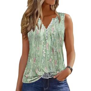 imageTank Tops for Women 2025 Summer Top Pleated Shirts Dressy Casual Loose Fit VNeck Button Down Sleeveless Tshirt BlouseDewdrop Green