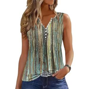 imageTank Tops for Women 2025 Summer Top Pleated Shirts Dressy Casual Loose Fit VNeck Button Down Sleeveless Tshirt BlouseDewdrop Yellow